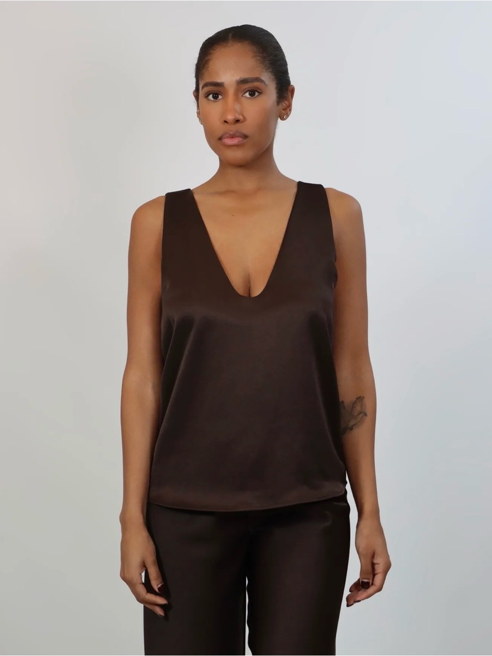 Satin V-Neck Blouse X Small Expresso
